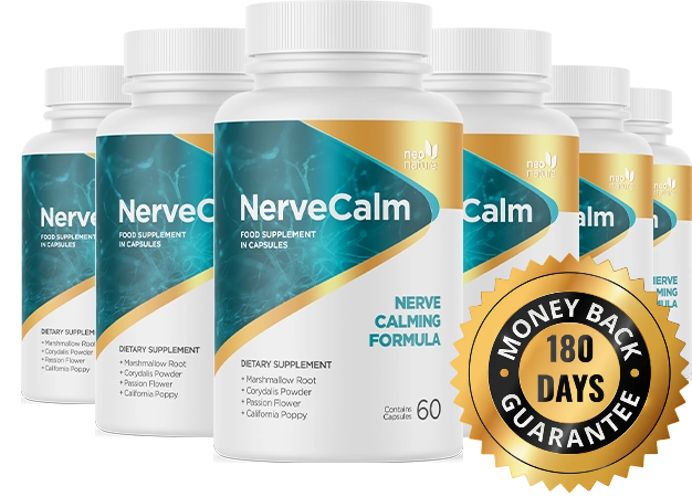NerveCalm six bottles with banner